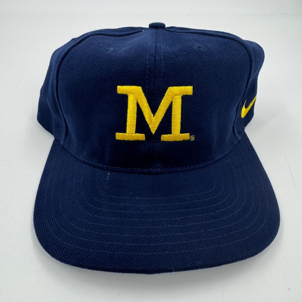 Nike Michigan Wolverines Hat Mens OSFA Navy Blue Vintage Snapback Block M F7WDI